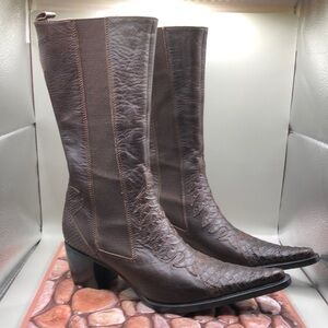 Cinque Lampade Italian Textured Leather Boots 7.5 Pointy Toe Reptile Texture.